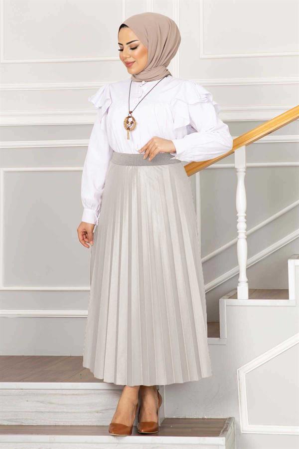 Elastic Waist Pleated Hijab Skirt Stone
