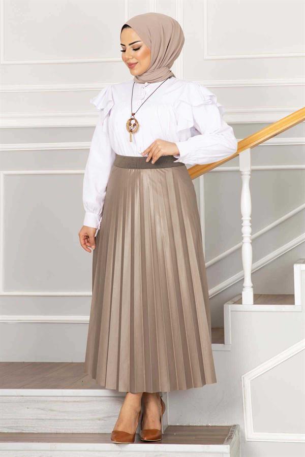 Pleated Hijab Skirt with Elastic Waist Mink