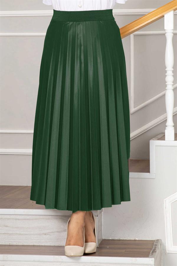 Elastic Waist Pleated Hijab Skirt Emerald