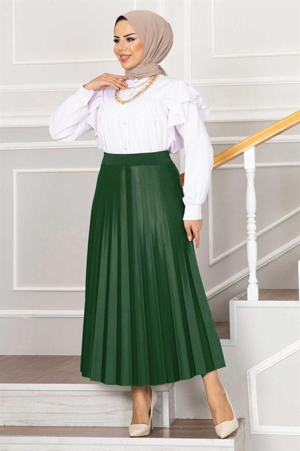 Elastic Waist Pleated Hijab Skirt Emerald