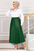 Elastic Waist Pleated Hijab Skirt Emerald