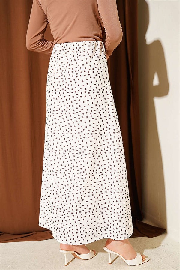 Elastic Waist Polka Dot Skirt, Beige