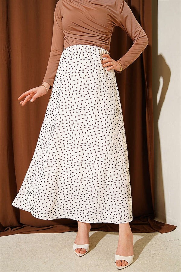 Elastic Waist Polka Dot Skirt, Beige