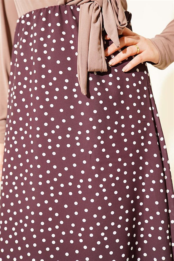 Elastic Waist Polka Dot Skirt, Brown