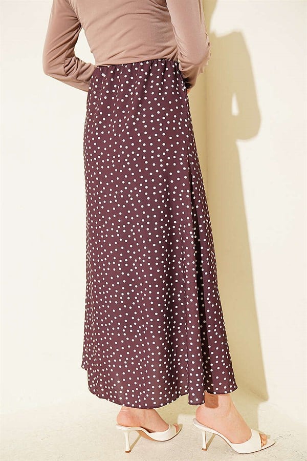 Elastic Waist Polka Dot Skirt, Brown