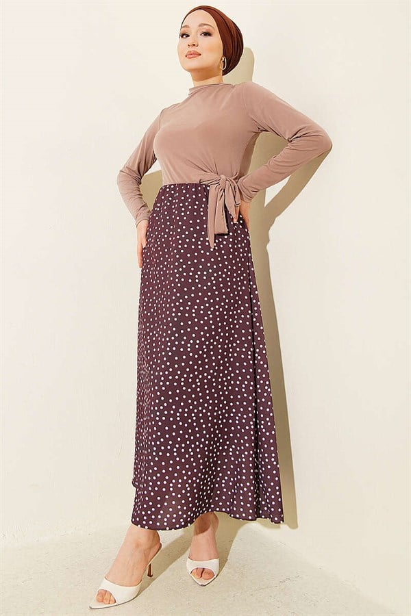 Elastic Waist Polka Dot Skirt, Brown