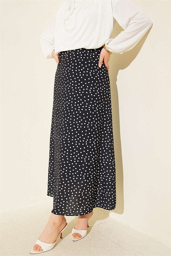 Black Polka Dot Skirt with Elastic Waist