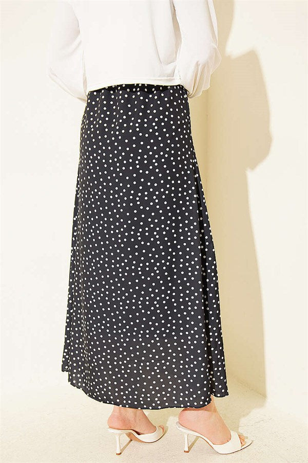 Black Polka Dot Skirt with Elastic Waist