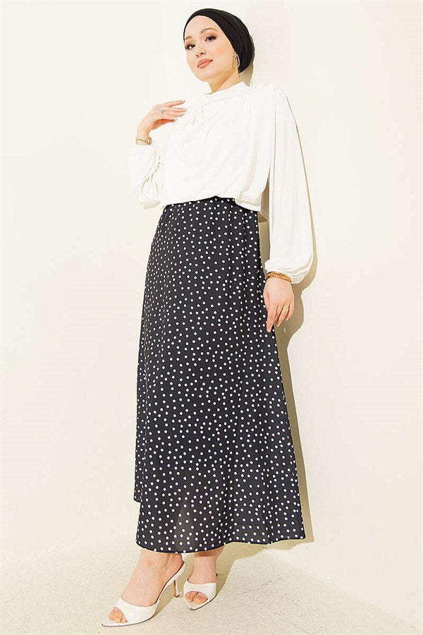 Black Polka Dot Skirt with Elastic Waist