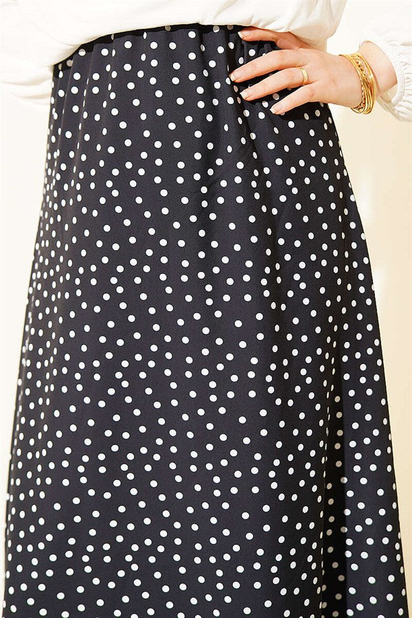 Black Polka Dot Skirt with Elastic Waist