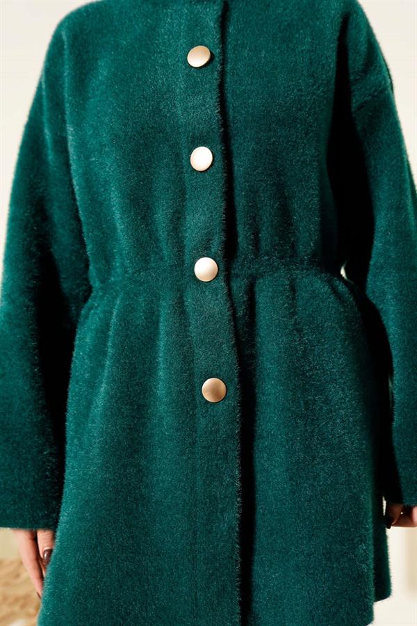 Elastic Waist Soft and Fluffy Cardigan in Emerald Green