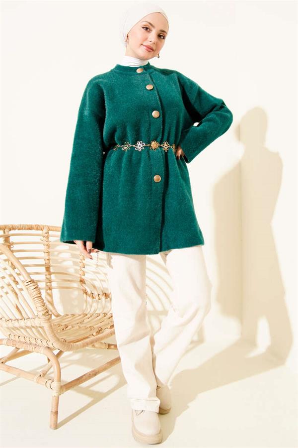 Elastic Waist Soft and Fluffy Cardigan in Emerald Green