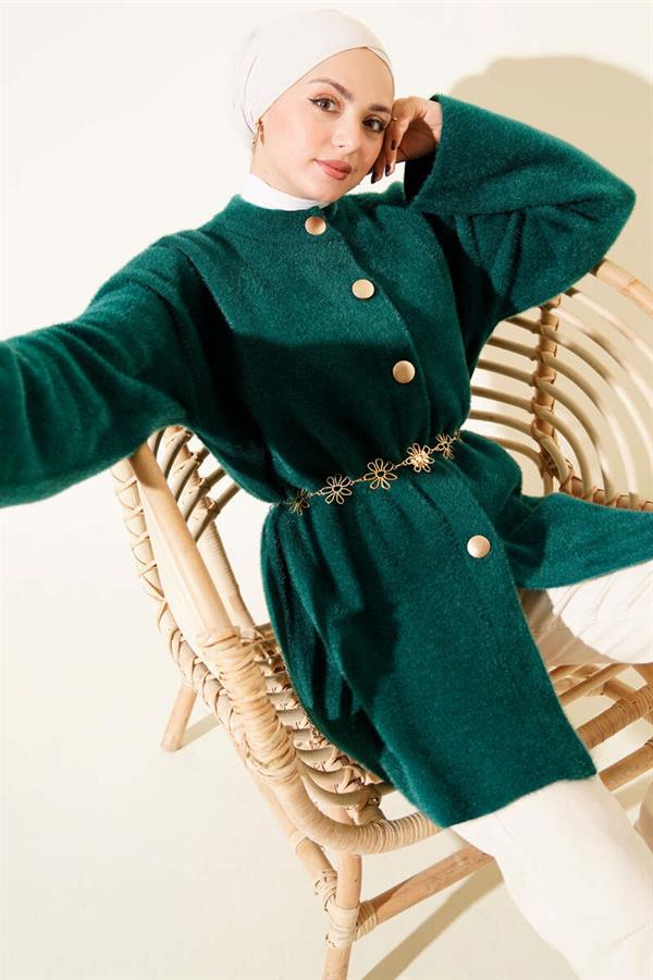 Elastic Waist Soft and Fluffy Cardigan in Emerald Green