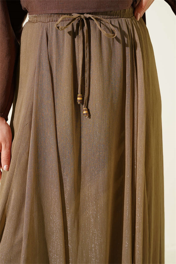 Elastic Waist Glittery Flared Skirt Latte