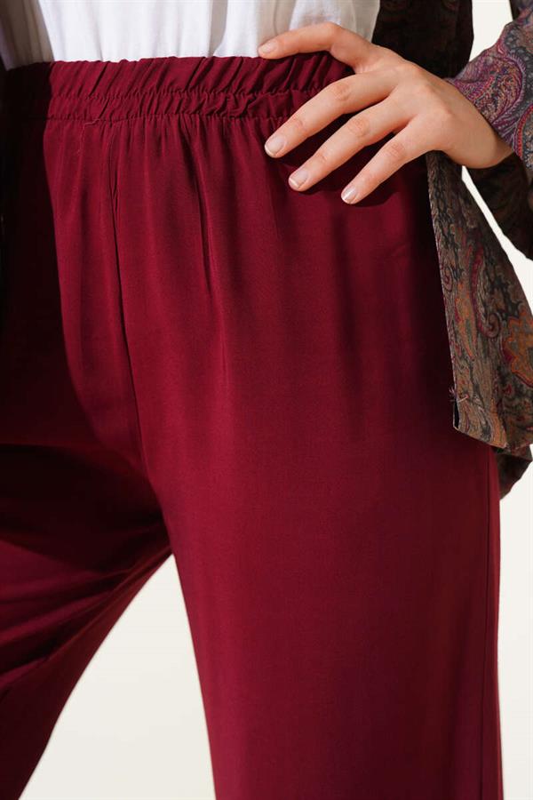 Elastic Waist Tencel Trousers Burgundy