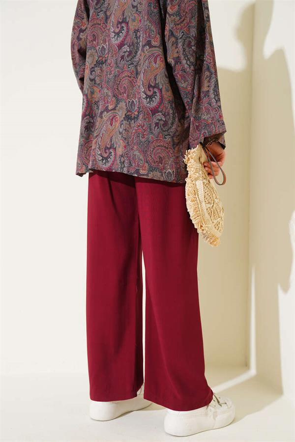 Elastic Waist Tencel Trousers Burgundy