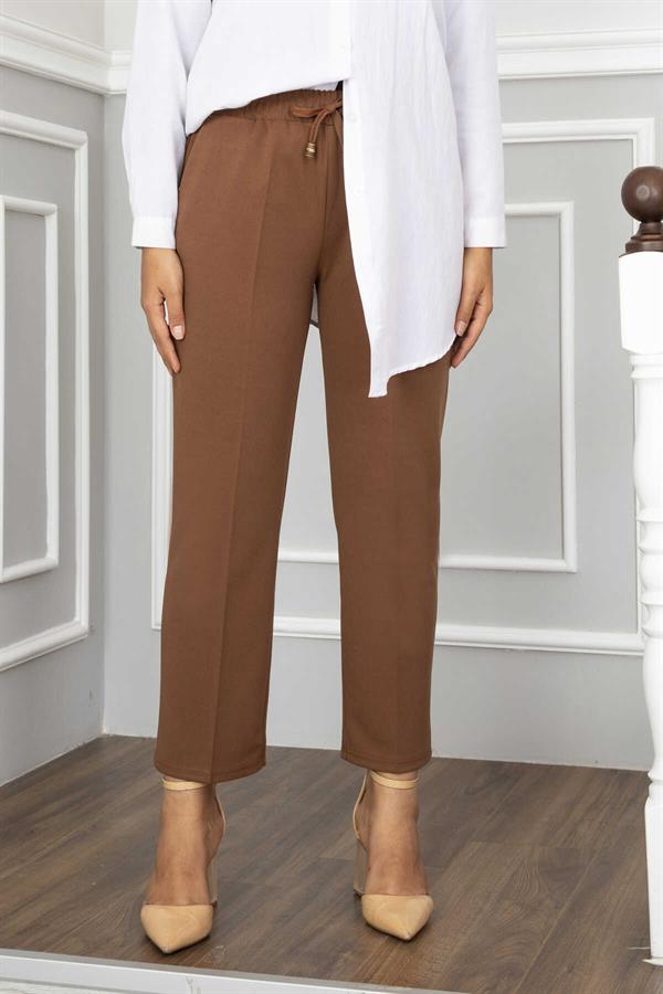 Elastic Waist Hijab Trousers Brown