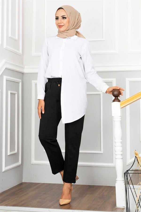 Elastic Waist Hijab Trousers Black