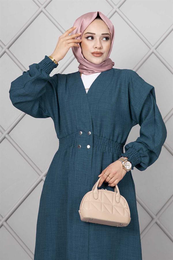 Elastic Waist Long Hijab Cape Petrol