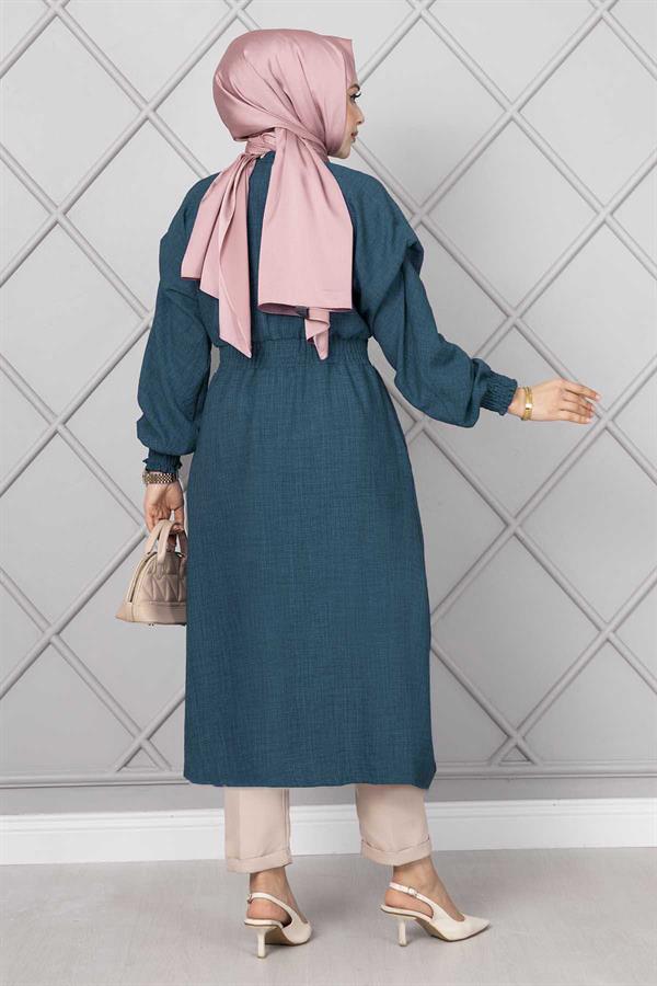 Elastic Waist Long Hijab Cape Petrol