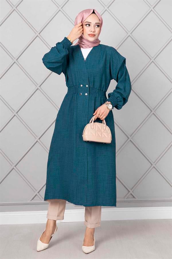Elastic Waist Long Hijab Cape Petrol