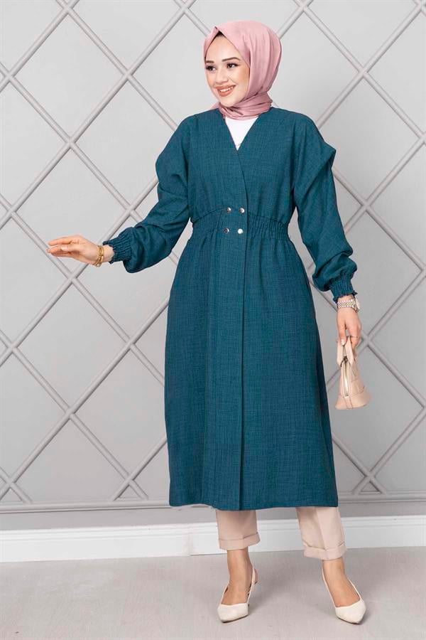 Elastic Waist Long Hijab Cape Petrol