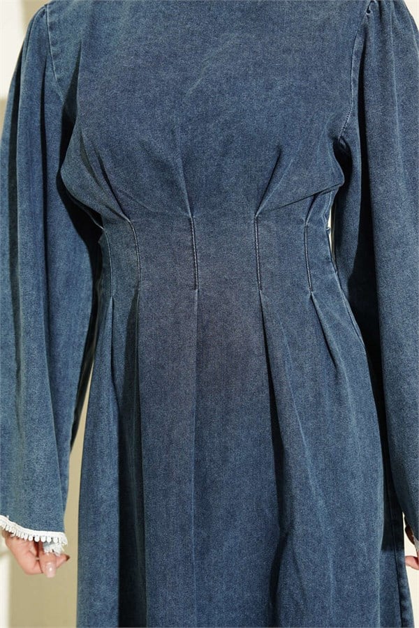 Denim Blue Dress with Waist Dart Detail