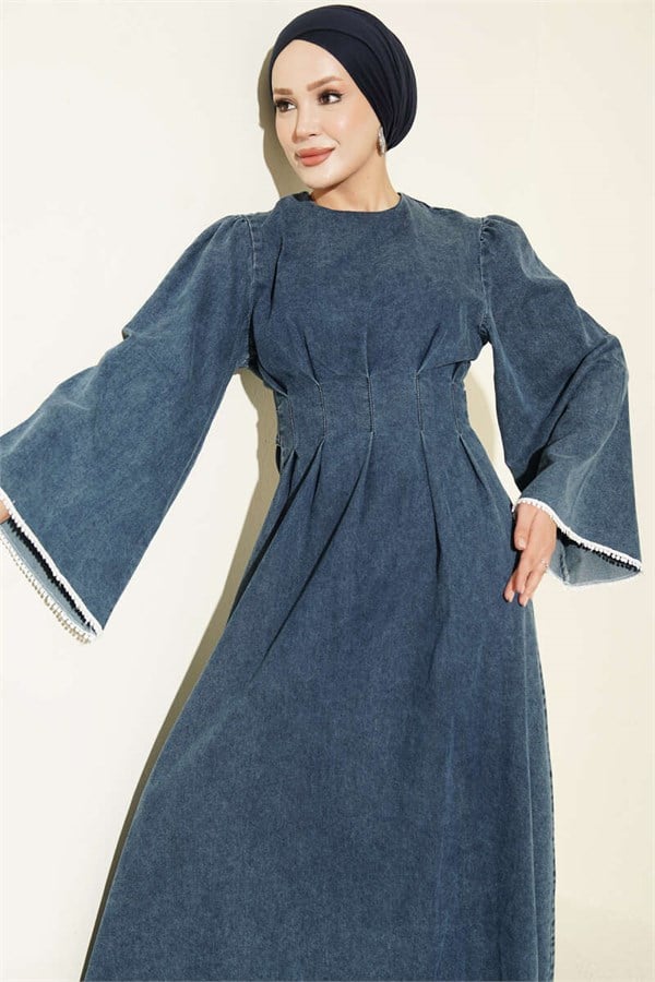 Denim Blue Dress with Waist Dart Detail