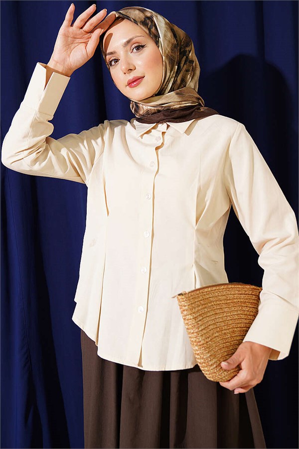 Shirt with Waist Darts Detail, Beige