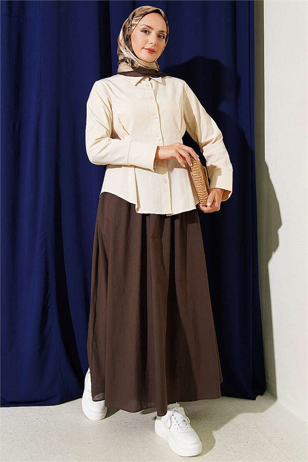 Shirt with Waist Darts Detail, Beige