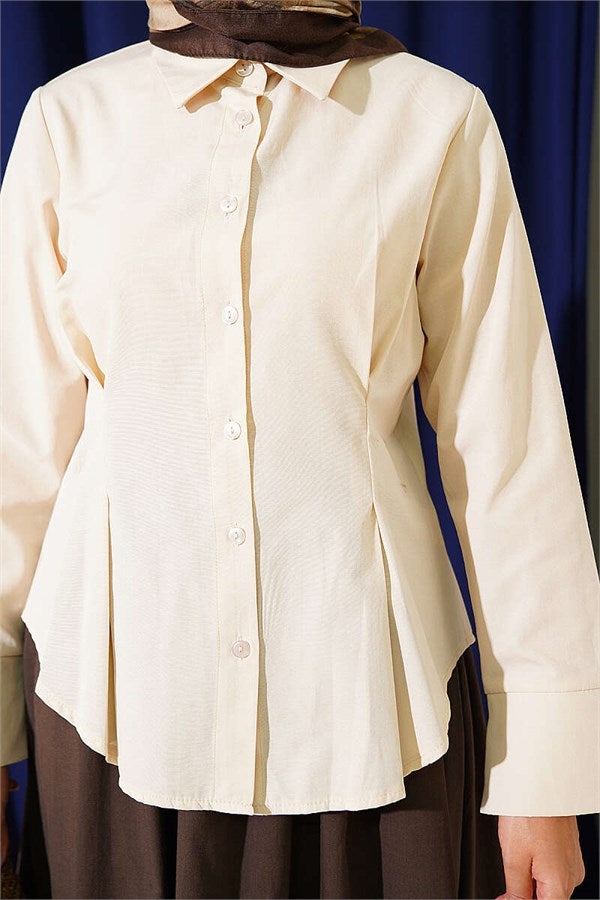 Shirt with Waist Darts Detail, Beige