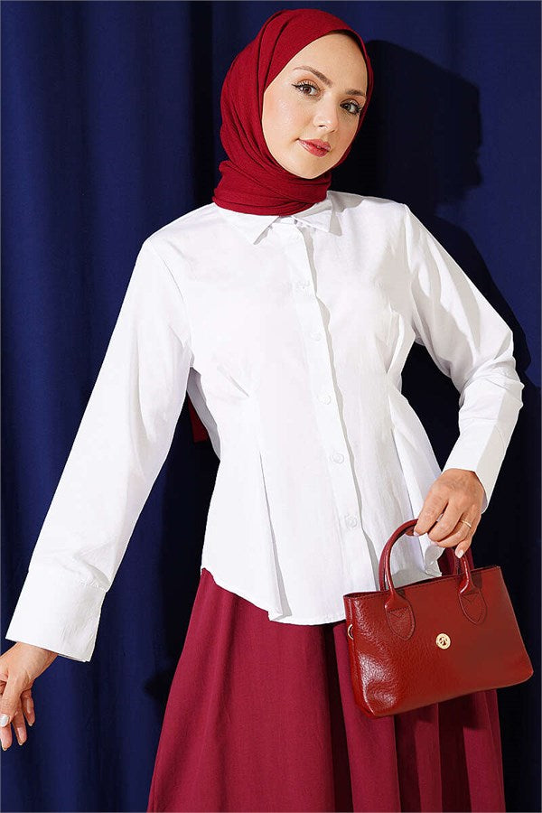 White Shirt with Waist Darts Detail