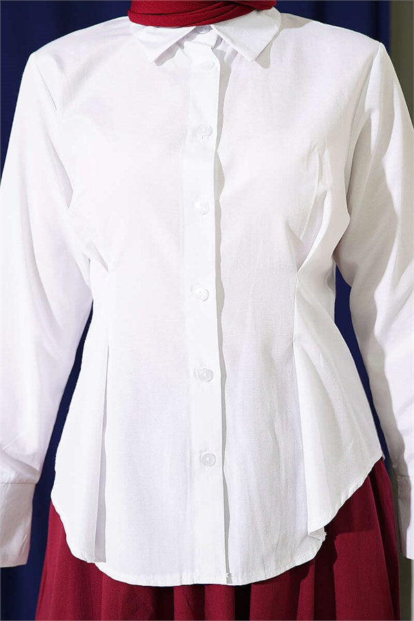 White Shirt with Waist Darts Detail