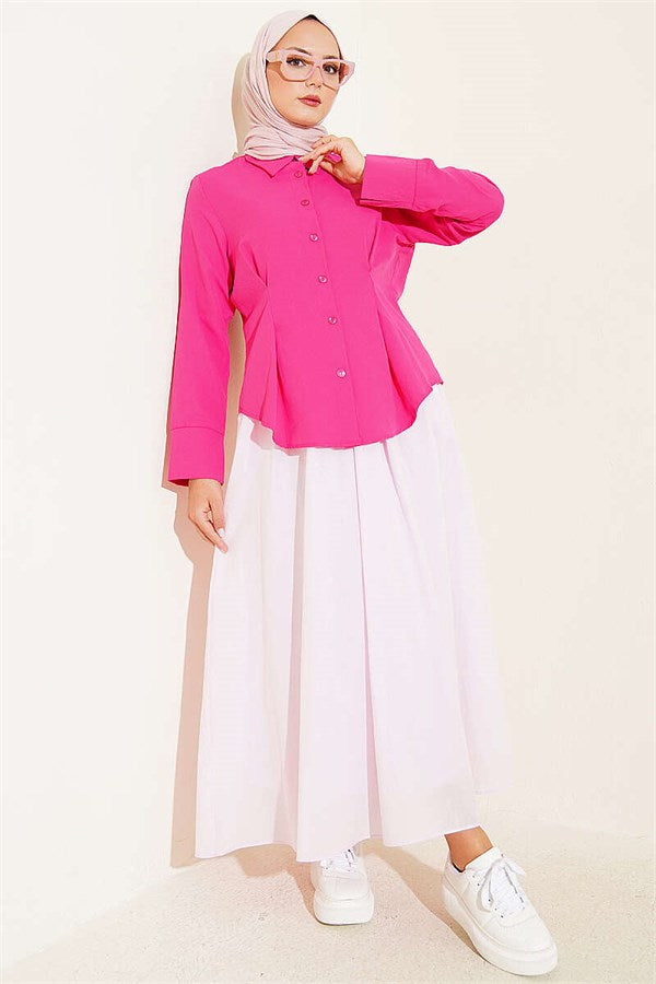 Shirt with Waist Darts Detail, Fuchsia