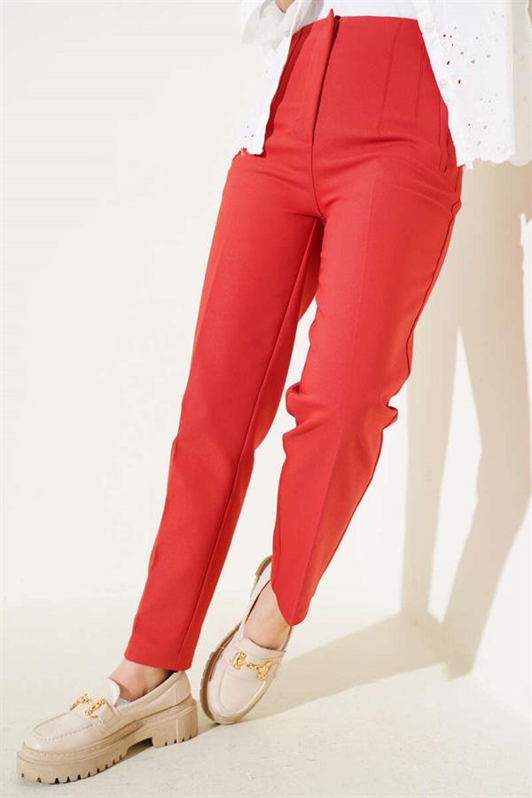 Darted Waist Skinny Leg Fabric Trousers Tile