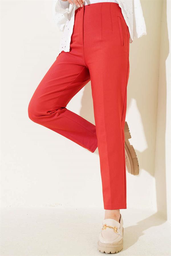 Darted Waist Skinny Leg Fabric Trousers Tile