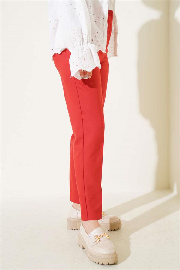 Darted Waist Skinny Leg Fabric Trousers Tile
