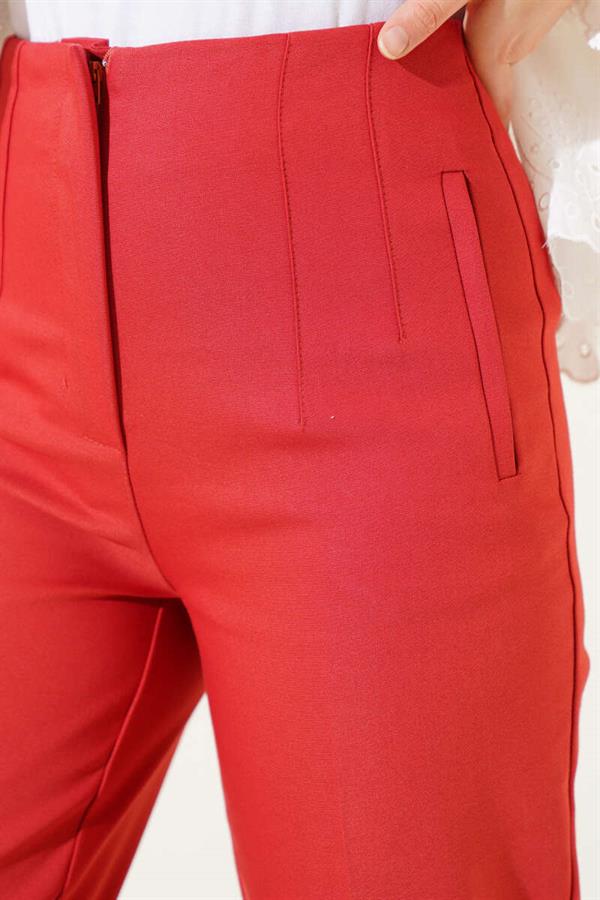 Darted Waist Skinny Leg Fabric Trousers Tile