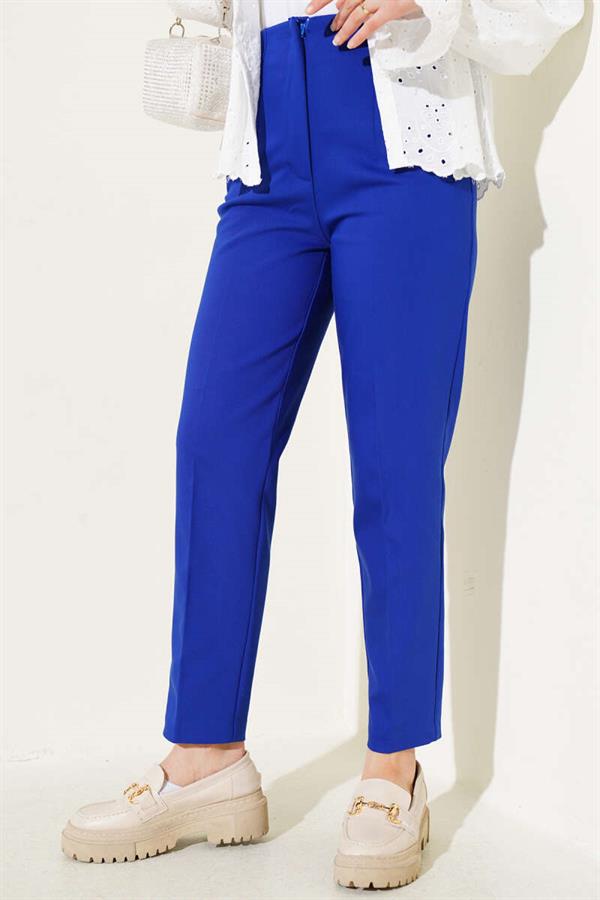 Darted Waist Skinny Leg Fabric Trousers in Saxe