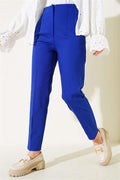 Darted Waist Skinny Leg Fabric Trousers in Saxe