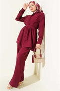 2 Piece Set with Waist Darts and Belt, Burgundy