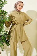2 Piece Set with Waist Darts and Belt, Light Green
