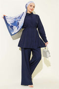 2 Piece Set with Waist Darts and Belt, Navy Blue