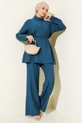 2 Piece Set with Waist Darts and Belt, Petrol