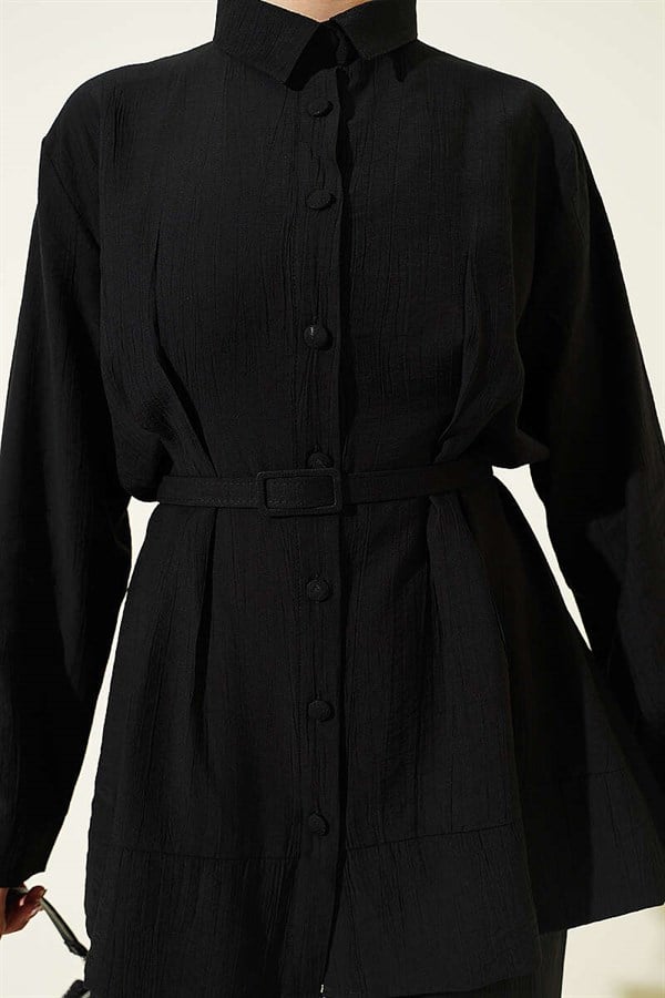2 Piece Set with Waist Darts and Belt, Black