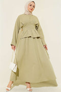 2 Piece Set with belted skirt and darts, light green.