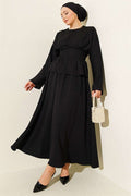 2 Piece Set with belted skirt and darts at the waist, black.