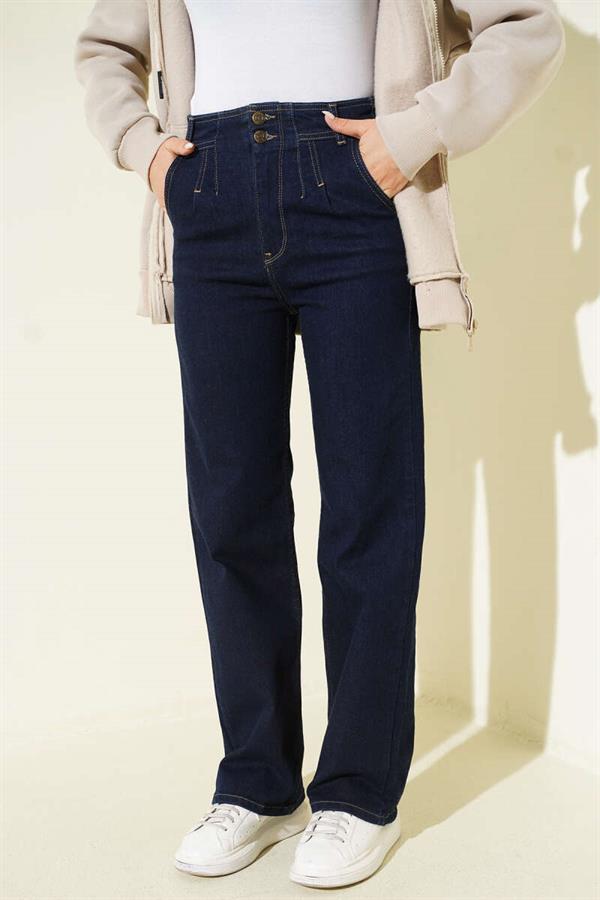 Navy Blue Palazzo Jeans with Waist Darts
