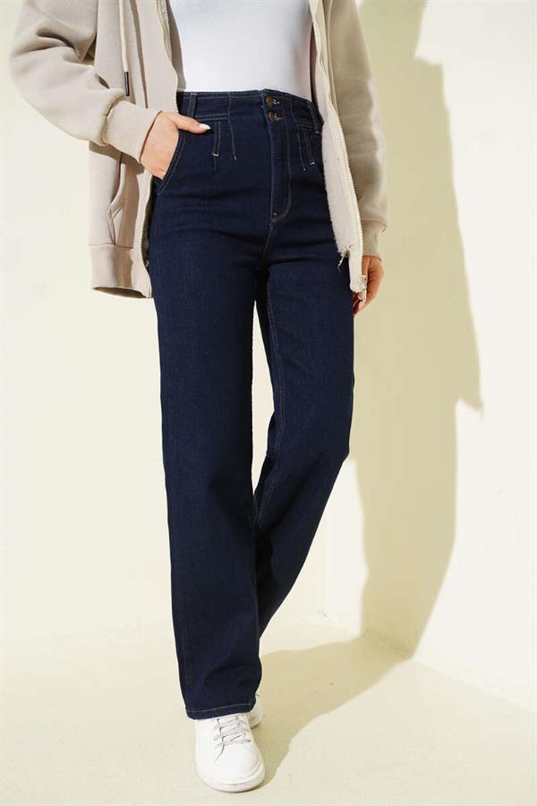 Navy Blue Palazzo Jeans with Waist Darts