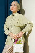 Pleated Shirt with Waist Darts, Light Green